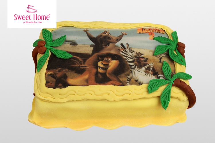 Żółty tort ze zdjęciem lwa