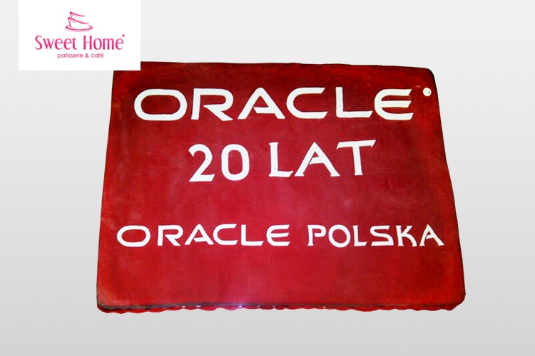 Czerwony tort z białym logo Czerwony tort z białym logo